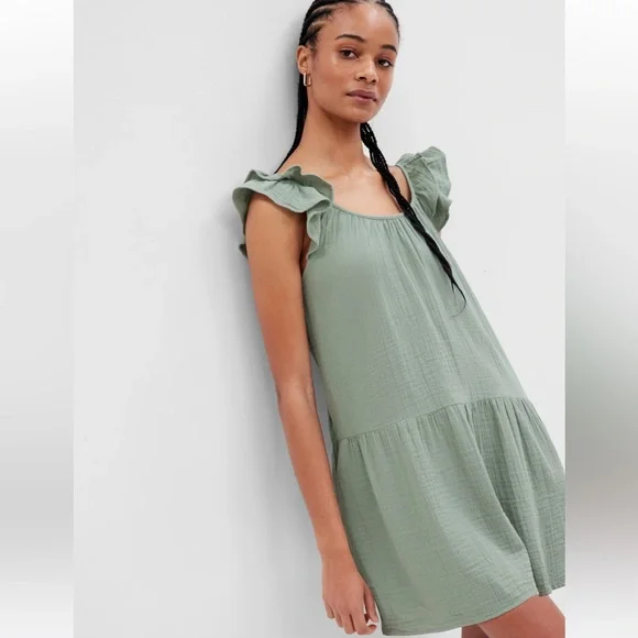 knee length dresses for ladies Crinkle Gauze Mini Swing Dress  GAP (International)